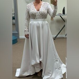 Elegant White Lace and Satin Gown